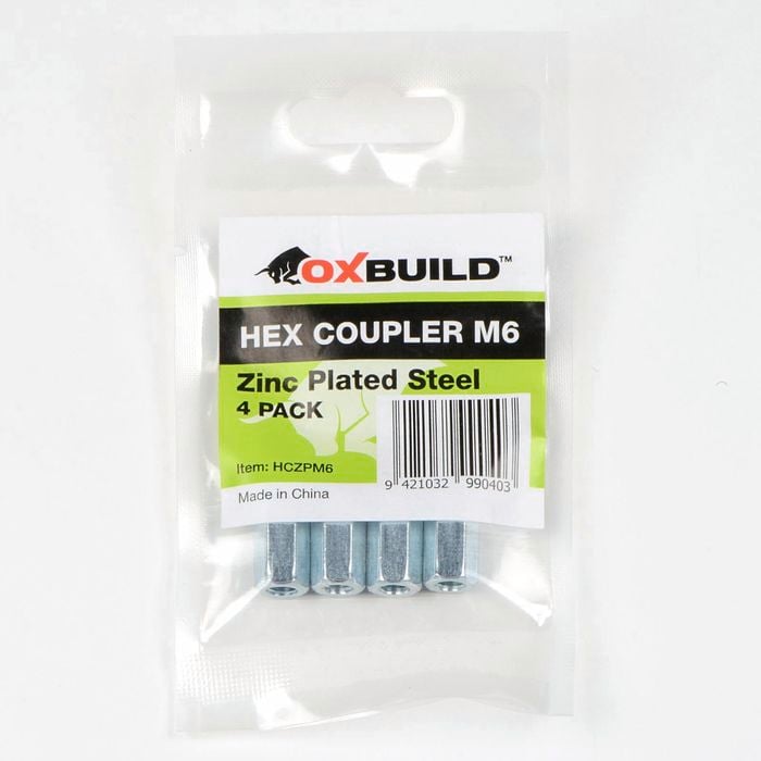 Oxbuild M6 Zinc Plated Hex Coupler - 4 Pack
