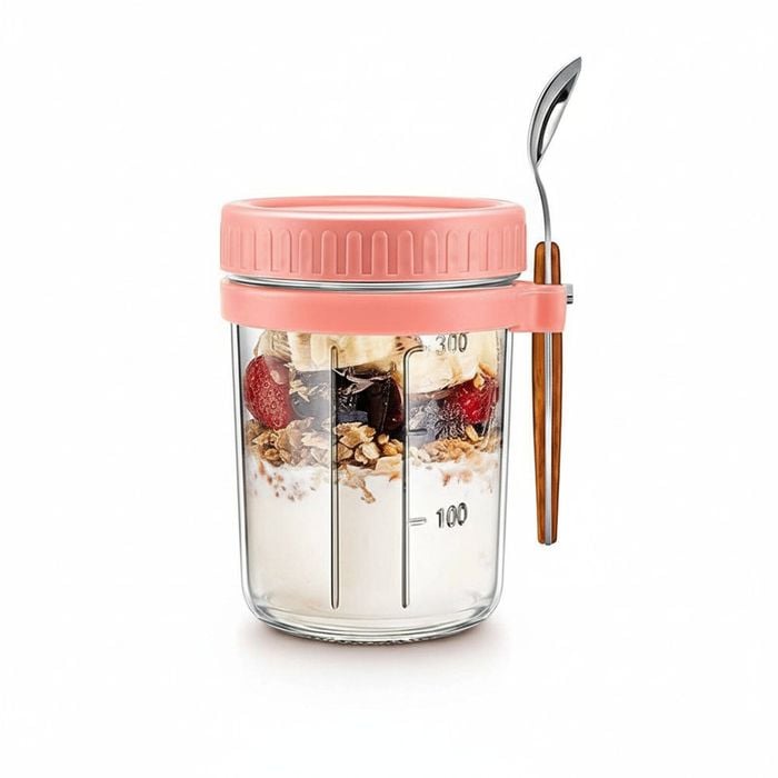 Overnight Oats Jars Set of 6,  Airtight Yogurt Oatmeal Containers with Lids & Spoons