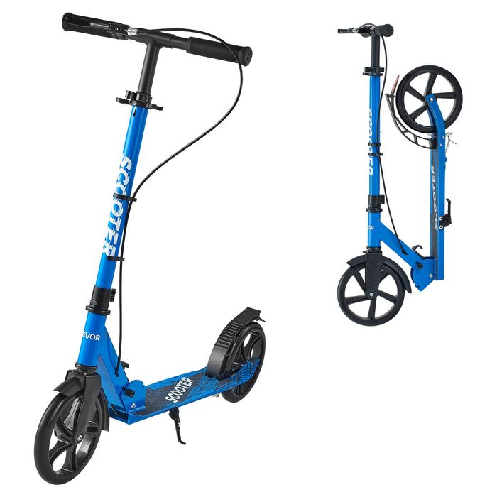 VEVOR Kick Scooter Black Blue 2 Wheels with Adjustable Handlebar Anti-Slip Deck for Kids Ages 8+