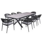 FurnitureOkay Nice-Mosman 9-Piece Ceramic Outdoor Extendable Dining Setting (With 200/260x100cm Table) - Charcoal