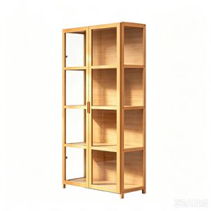 FORET 4-Tier Bamboo Display Cabinet Clear Doors