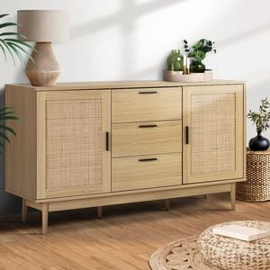 Homfurn Rattan Buffet Sideboard With Adjustable Shelves, Corner Cabinet For Kitchen Storage & Dining Room