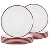 Argon Tableware 25.5cm Enamel Dinner Plates - Red Rim - Set Of 12 - 10inch Large Dish Plates Metal Enamel Tableware Dinner Set