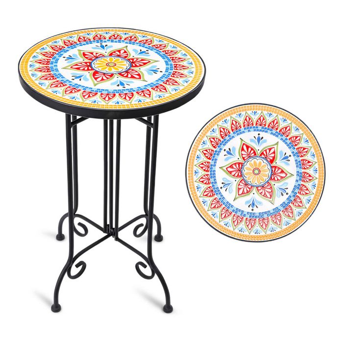 Catzon Metal Outdoor Side Table 14in Round Plant Stand-Orange