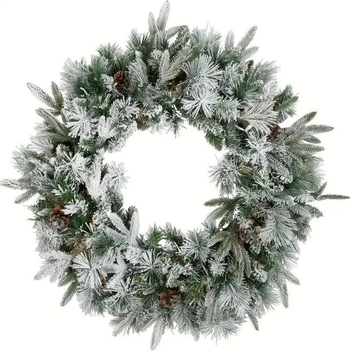 Lifebay Christmas Wreath with Snowy Pine Cones