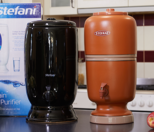 Black porcelain and terracotta water purifiers side by side