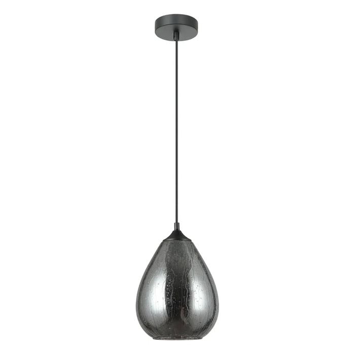 Cla Lighting Cloche Oval Pendant Light With Rain Drop Effect Mirror Finish Glass Smokey Black