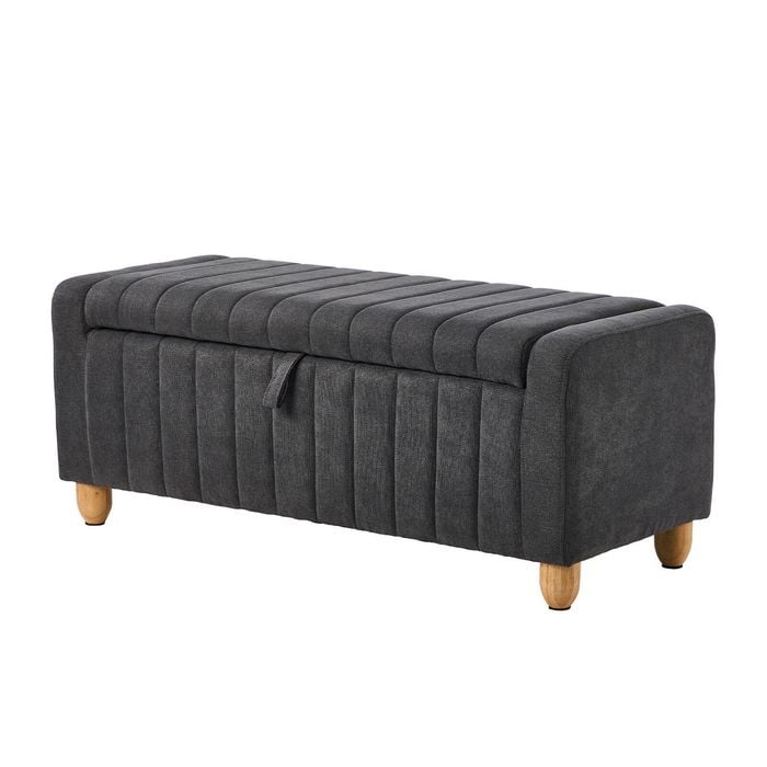 Oikiture Storage Ottoman Couch Stripe Linen Grey