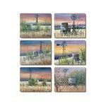 Cinnamon Cork Backed Coasters Set of 6 - Windmills & Water Tanks