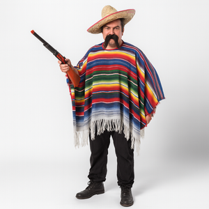 s MEXICAN PONCHO Spanish Costume Wild West Cowboy Party Bandit Fiesta Popular
