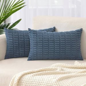 Gioia Casa Boho Corduroy Cushion Covers -  Dusty Blue - 30cm x 50cm (Set of 2)