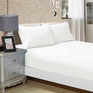 Fabric Fantastic 1000tc Ultra Soft King Single Size Bed White Fitted Sheet & Pillowcase Set