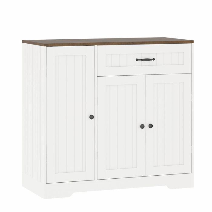 Ufurniture Sideboard Buffet Cabinet Kitchen Storage Cabinet With Adjustable Shelves  1 Drawer & 3 Doors White