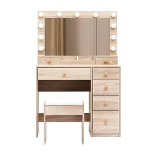 Levede 11 LED Bulbs Dressing Table Stool Set Oak
