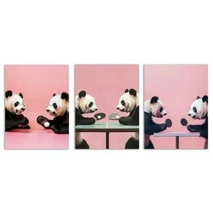 3pcs Table Tennis panda Art Painting Print 100% Australian Made 3 x 40x60cm (Metal Print)