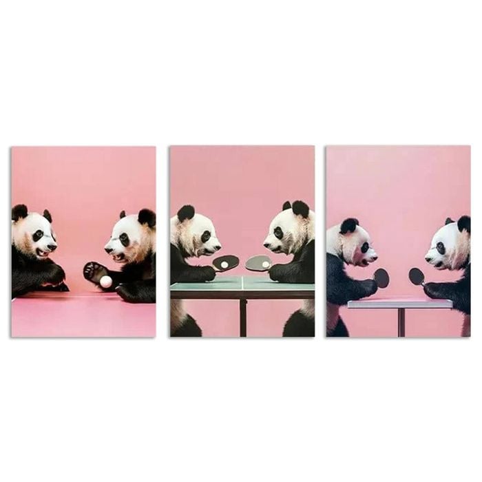 3pcs Table Tennis panda Art Painting Print 100% Australian Made 3 x 40x60cm (Metal Print)