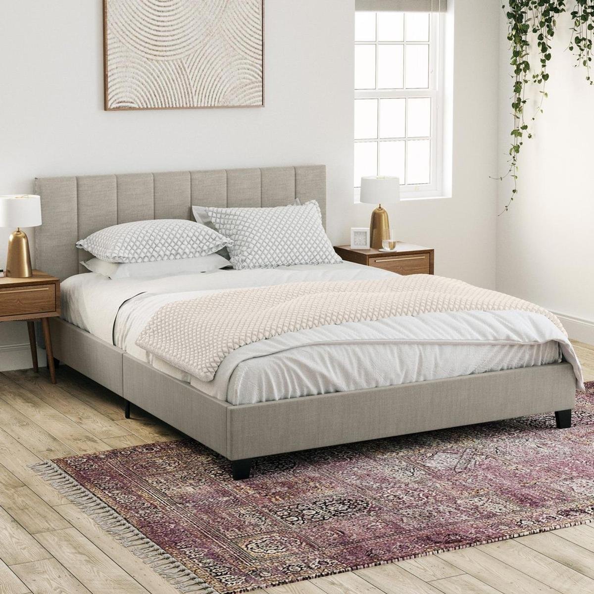 Ormond Queen Beige Fabric Bed Frame - Bunnings Australia