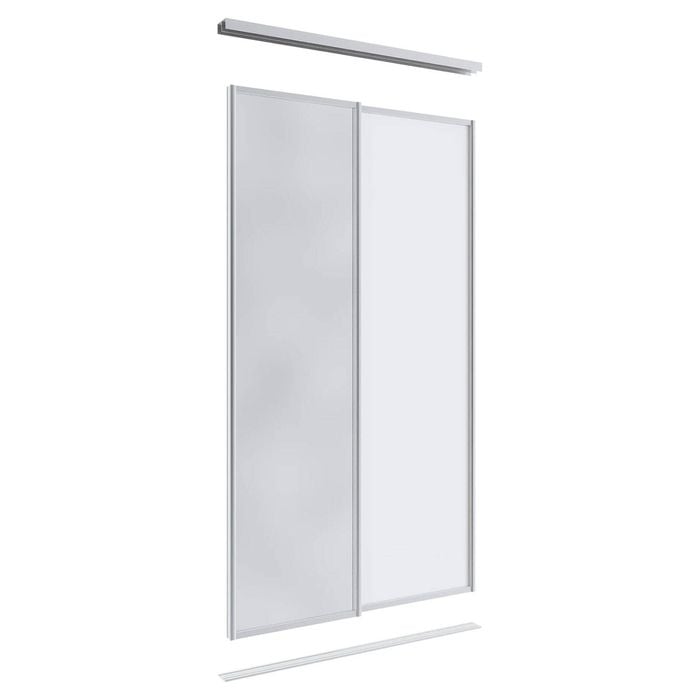 Lugna 2100 x 1200mm Clear Anodised 1 Mirror 1 Melamine Wardrobe Double Sliding Doors