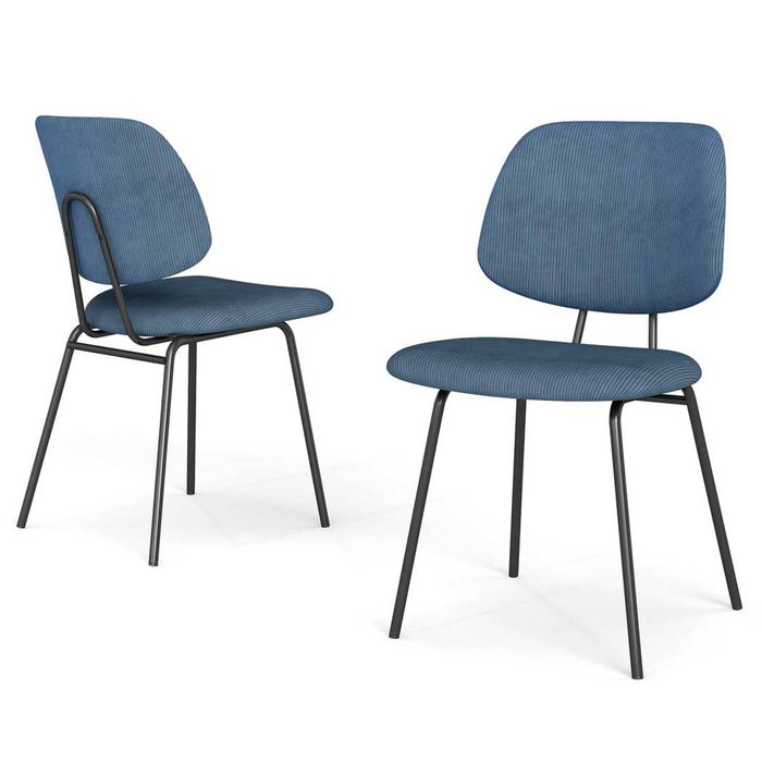 Familand Dining Chairs Set of 2 Corduroy Upholstered Padded Seat in Blue
