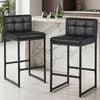 Advwin Set of 2 Bar Stools PU Leather Boucle Kitchen Counter Stools Dining Chair Black