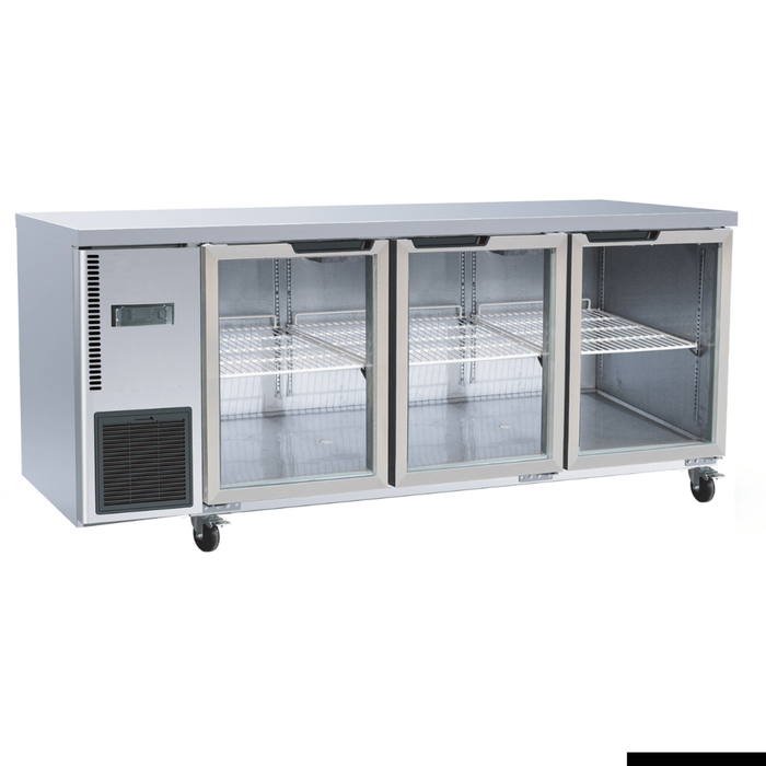 Thermaster Stainless Steel Triple Glass Door Workbench Fridge  - Under Bench Fridges (tl1800tng-3d)