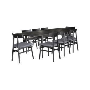 Claire 9pc Dining Set Table Extendable 170-230cm Oak Fabric Seat Chair - Black
