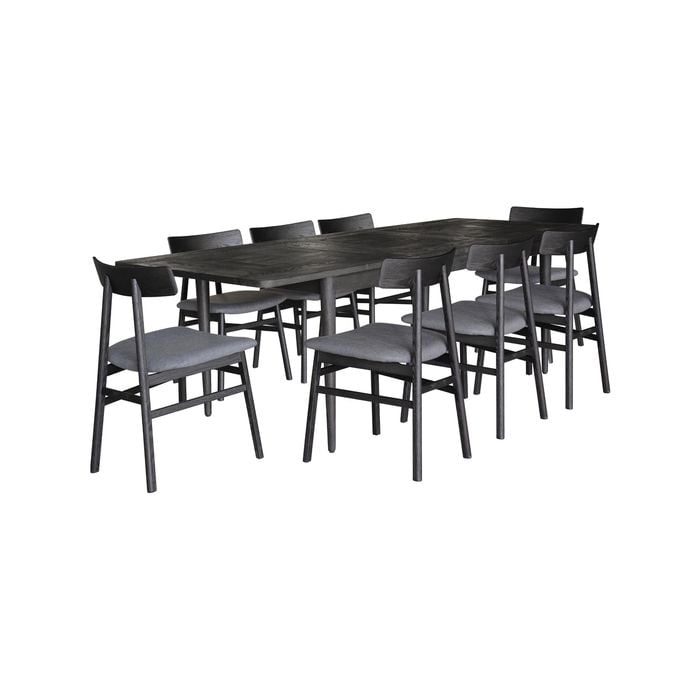 Claire 9pc Dining Set Table Extendable 170-230cm Oak Fabric Seat Chair - Black