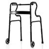 Costway Aluminum Alloy Adjustable Height Folding Walker w/Dual-Level Handrails & Pulleys-Black