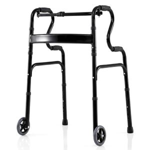 Costway Aluminum Alloy Adjustable Height Folding Walker w/Dual-Level Handrails & Pulleys-Black