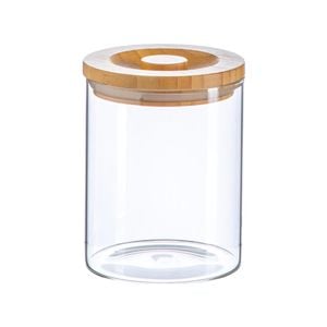 Argon Tableware Glass Jar With Wooden Lid Storage Container - Round Scandinavian Style Airtight Canister - 750ml