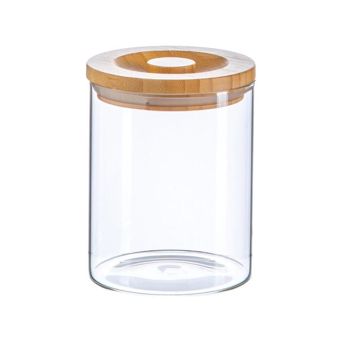 Argon Tableware Glass Jar With Wooden Lid Storage Container - Round Scandinavian Style Airtight Canister - 750ml