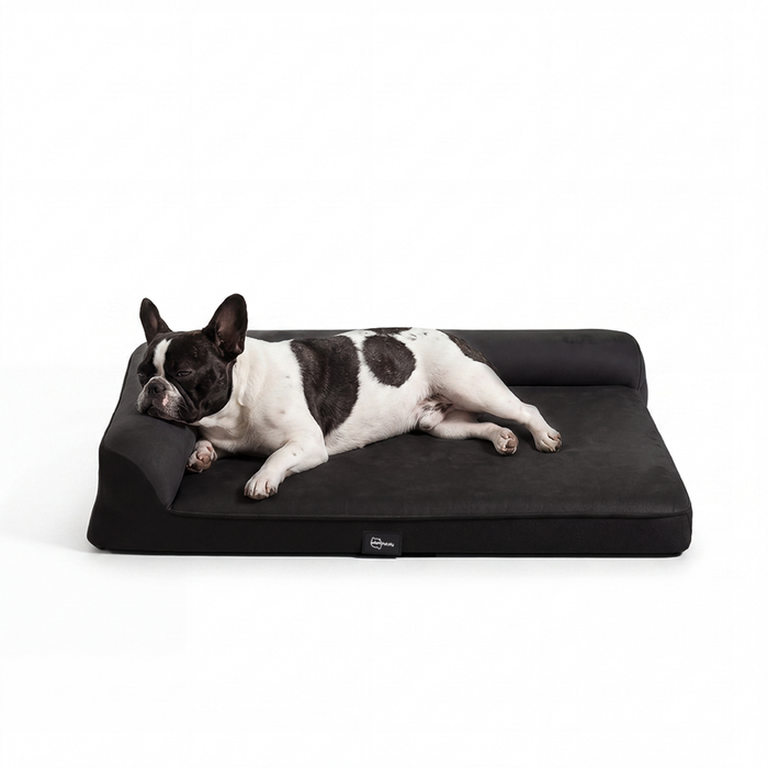 Petzly Dog Bed with L-Shaped Bolsters Removable Washable Cover Black Medium