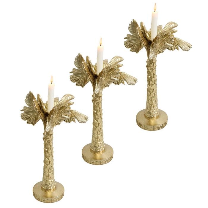 3PK LVD Resin/Metal 36.5cm Large Taper/Stick Candle Holder Pandanus Palm - Gold
