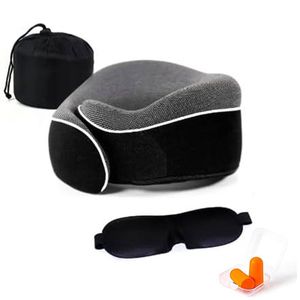 Catzon Travel Neck Pillow Memory Foam Ergonomic 360 Degree Folding-Black