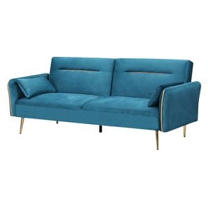 Levede  Velvet Fabric Sofa Bed with Metal Leg Blue