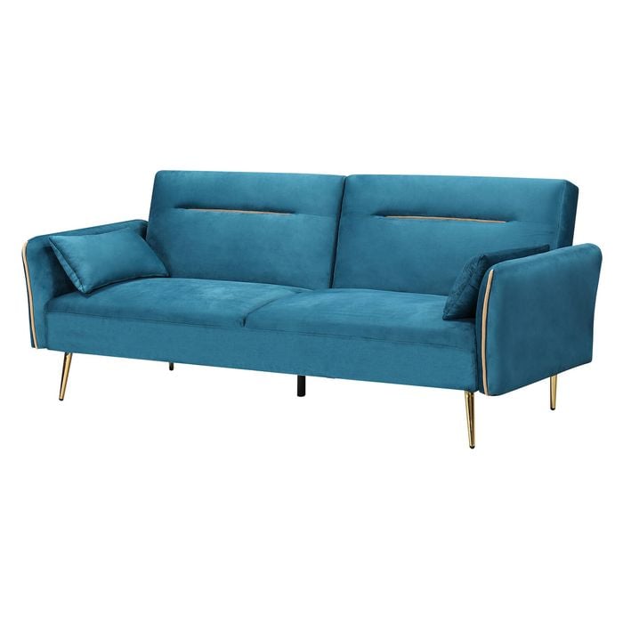 Levede  Velvet Fabric Sofa Bed with Metal Leg Blue