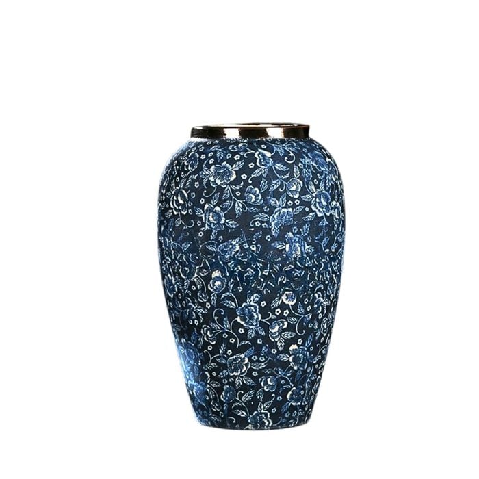 SOGA 30x19cm Floral Ceramic Vase – Blue