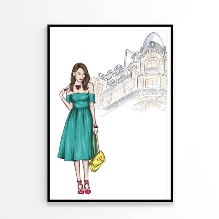 Green Girl with Elegant Fashion Store Print 100% Australian Made 90x120cm (Poster)