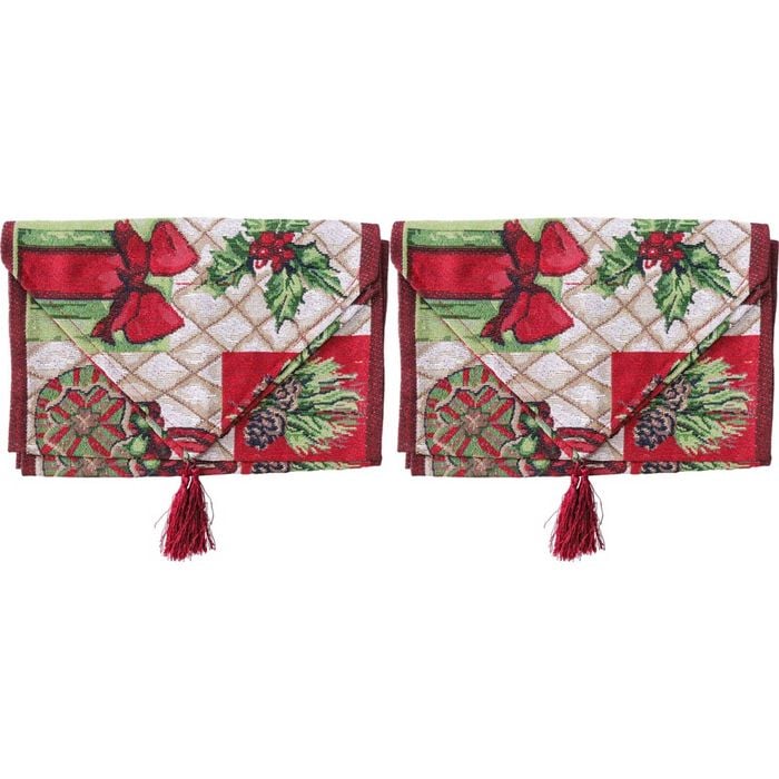 2PK LVD 34x180cm Polyester Vintage Christmas Table Runner Home/Kitchen Decor