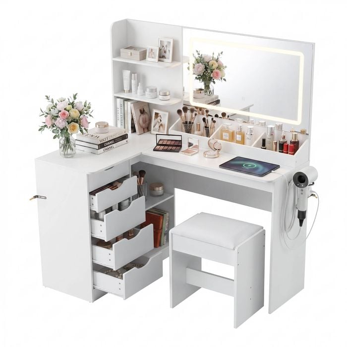 Artiss Dressing Table Corner Power Outlet White