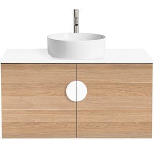 CIBO 900mm Oak Mornington Wall Hung Vanity with White Gloss Basin and White Handle