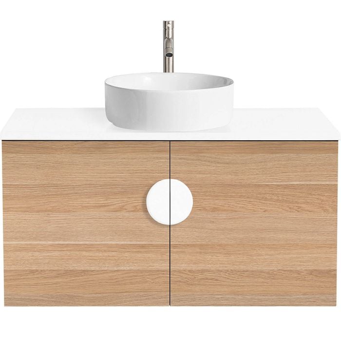 CIBO 900mm Oak Mornington Wall Hung Vanity With White Gloss Basin And White Handle