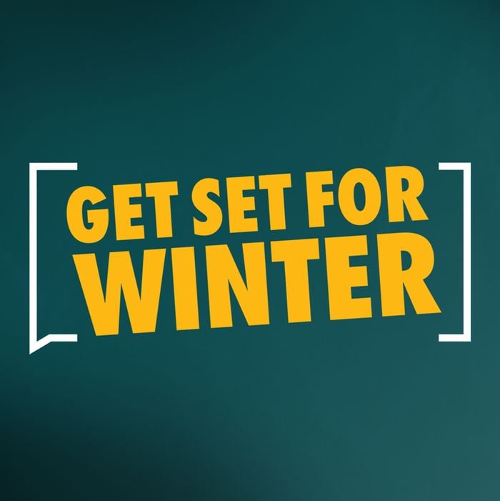 Get Set For Winter text on a green background