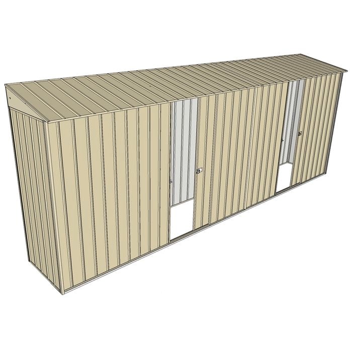 Build-a-Shed 0.8 x 5.2 x 2m Skillion Shed with Dual Single Sliding Side Doors - Cream