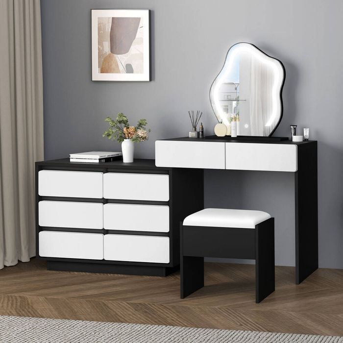 Alfordson Dressing Table Stool 8 Drawers White