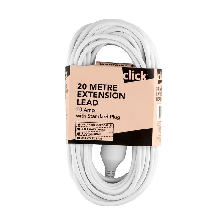Click 20m White Extension Lead