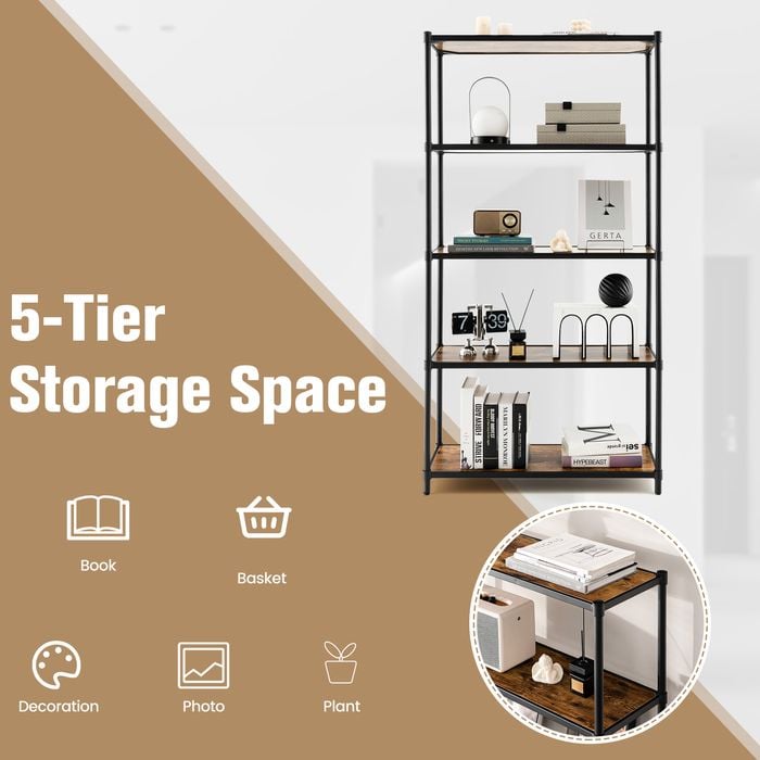 Costway 1.5m Bookcases MetalFrame Display Shelf Open Storage