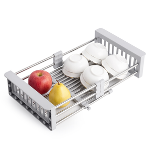 Expandable In Sink Kitchen Dish Drying Rack, Over The Sink Dish Drainer in Stainless Steel and ABS