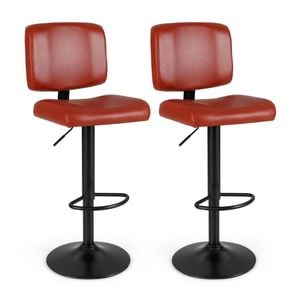 Costway 2x Swivel Bar Stool Adjustable Square Kitchen Chairs Set Red Brown