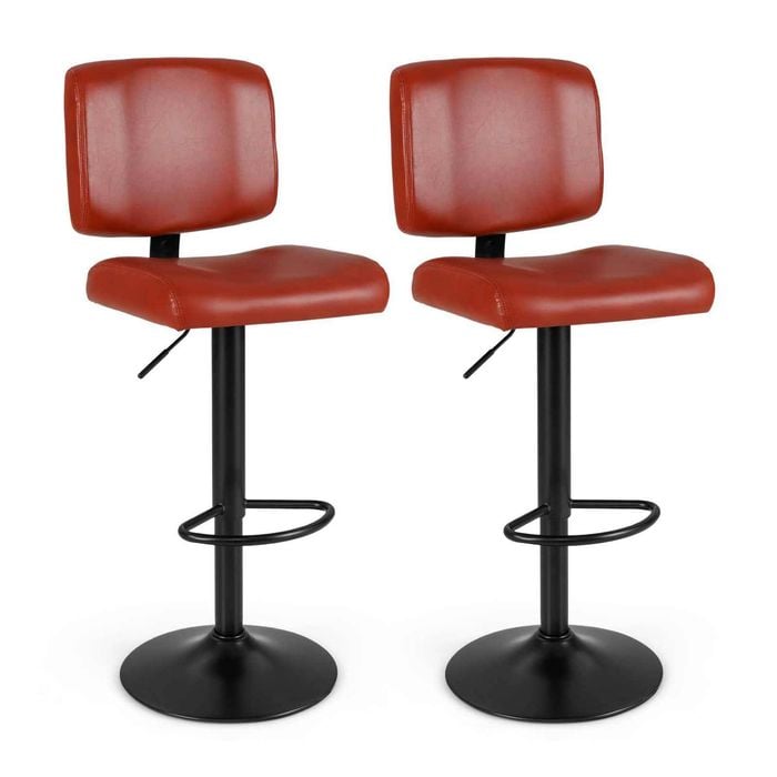 Costway 2x Swivel Bar Stool Adjustable Square Kitchen Chairs Set Red Brown